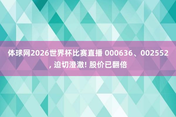 体球网2026世界杯比赛直播 000636、002552, 迫切澄澈! 股价已翻倍