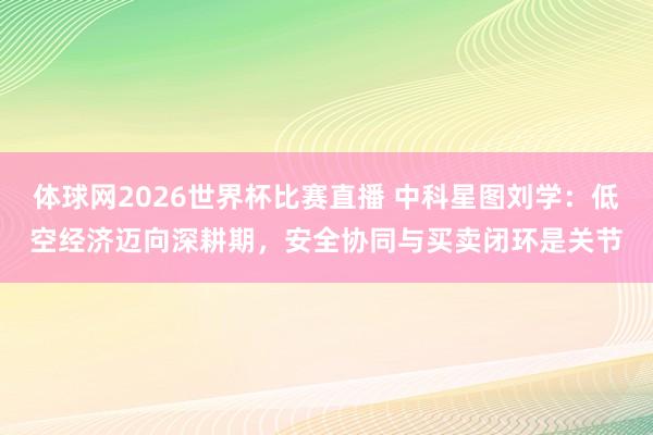 体球网2026世界杯比赛直播 中科星图刘学：低空经济迈向深耕期，安全协同与买卖闭环是关节