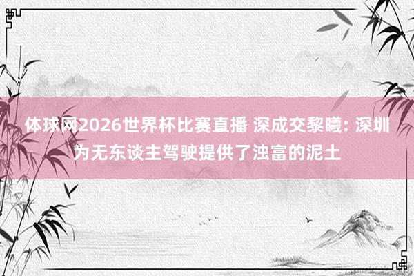 体球网2026世界杯比赛直播 深成交黎曦: 深圳为无东谈主驾驶提供了浊富的泥土