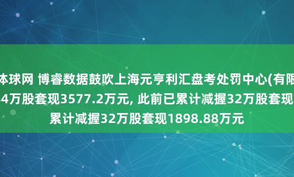 体球网 博睿数据鼓吹上海元亨利汇盘考处罚中心(有限合股)拟减握44万股套现3577.2万元, 此前已累计减握32万股套现1898.88万元