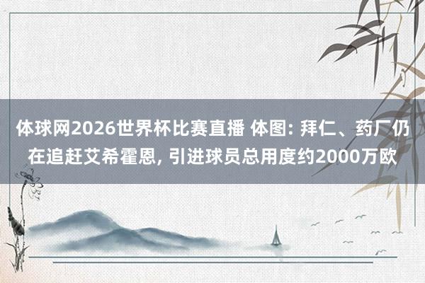 体球网2026世界杯比赛直播 体图: 拜仁、药厂仍在追赶艾希霍恩, 引进球员总用度约2000万欧