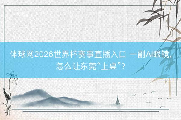 体球网2026世界杯赛事直播入口 一副AI眼镜，怎么让东莞“上桌”？